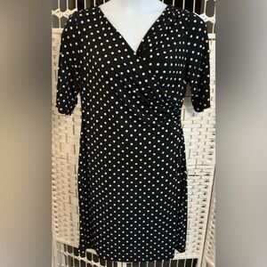 Connected Apparel Polka Dot Midi Dress in Black and White